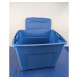 (1) Large Blue Plastic Storage Bin with Lid