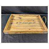 (1) Rustic Wooden Serving Tray with Metal Handles