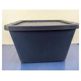 (1) Large Black Plastic Storage Bin with Lid