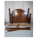 (1) Vintage Wood Bed Frame with Carved Details