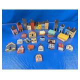 (25+) Assorted Wooden Miniature Houses and Decor