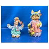 (2)Adorable Easter Bunny Figurines Duo