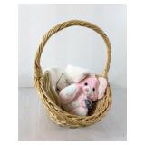 (1) Woven Easter Basket with Plush Bunny & Linens