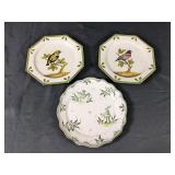 (3)Vintage Moustiers Plates w/ Bird & Floral