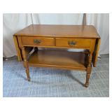 Drop-Leaf Wooden Side Table with Drawers
