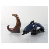 (2) Ceramic Animal Figurines: Dolphin and Dog