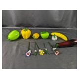 (12) Assorted Handblown Glass Fruits and Flowers