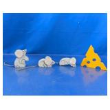 (4) Wooden Mice with Cheese Decor Set