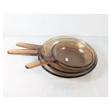 (3) Amber Glass Cookware Set