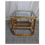 Vintage Bamboo Rattan Side Table w/ Glass Top