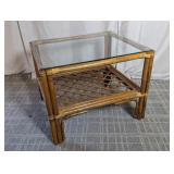 Vintage Bamboo Rattan Side Table w/ Glass Top