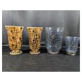 (5) Mosaic Glass Vase & Candle Holder Set