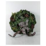 (1) Holiday Pine Wreath with Pinecones & Plaid Bow