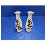 (2) Holiday Holly Vases  Online Only Auction