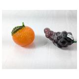 (2) Handblown Glass Orange and Grape Bunch