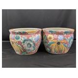 (2) Hand-Painted Floral Ceramic Planters