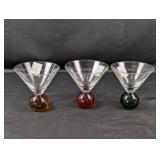 (3) Vintage Glass Martini Glasses Colored Bubble