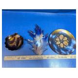 (3) Vintage Enamel Art Dishes Abstract & Nature
