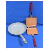 (2) Red Copper Square Grill Pan & Granite Fry Pan