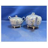 (2) Blue and White Porcelain Teapot and Sugar Bowl