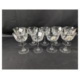 (9) Vintage Etched Glass Coupe Champagne Glasses