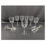 (9) Crystal Wine Glasses with Ribbed Stems