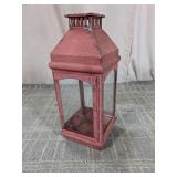 (1) Red Metal & Glass Candle Lantern