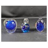 (3) Vintage Cobalt Blue Glass Paperweights