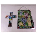 (2) Stained Glass Cross & Grape Panel