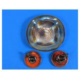 (3)Ceramic Candle Holders & Glazed Dish Set