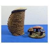 (2)Ceramic Vase & Mushroom Figurine Set