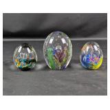 (3) Hand-Blown Glass Art Paperweights