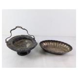 (2) Antique Silver-Plated Dishes Ornate & Aged