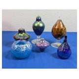 (6)Iridescent Art Glass Oil Lamps & Wick Tubes Lot
