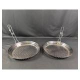 (2) Perforated BBQ Grill Pans with Folding Handles