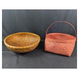 (2) Vintage Woven Baskets Round & Handled