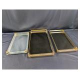 (3) Vintage Glass & Brass Vanity Trays