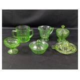 (6) Vintage Green Depression Glass Pieces
