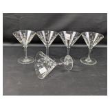 (5) Vintage Etched Glass Martini Glasses