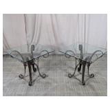 (2) Glass Top Square Side Table