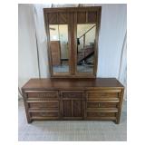 Wood Dresser w/Mirror, Drawers & Center Cabinet