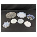 (7) Vintage Opalescent & Etched Glass Pieces