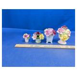 (4) Vintage Bone China Miniature Floral Vases