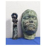 (2) Ceramic Sculptures ï¿½ Green & Blue Glaze