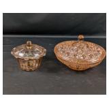 (2) Vintage Pink Depression Glass Covered Dishes