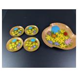 (5) Vintage Bovano Enamel Flower Plates