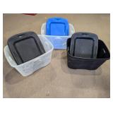 (3) Assorted Plastic Storage Totes w/ Lids