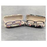 (2) Floral Eyeglass Cases with Reading Glasses