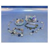(5) Blue Tone Assorted Bracelets & Necklace