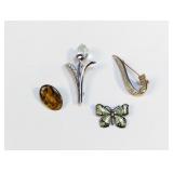 (4) Costume Jewelry Pins & Cabochon